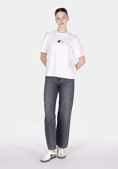 Image de T-shirt À Manches Courtes Blanc Regular Fit Imprimé Femme