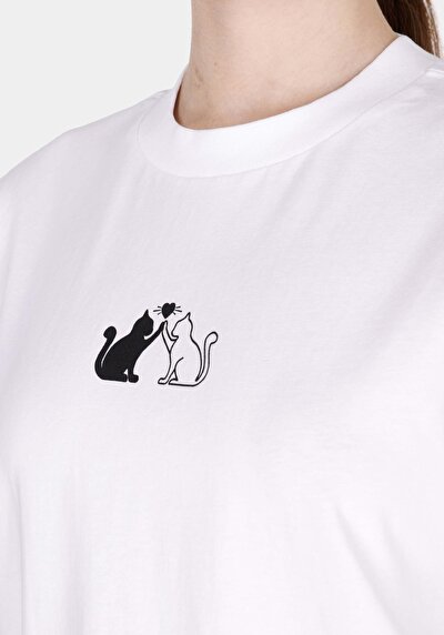 Image de T-shirt À Manches Courtes Blanc Regular Fit Imprimé Femme