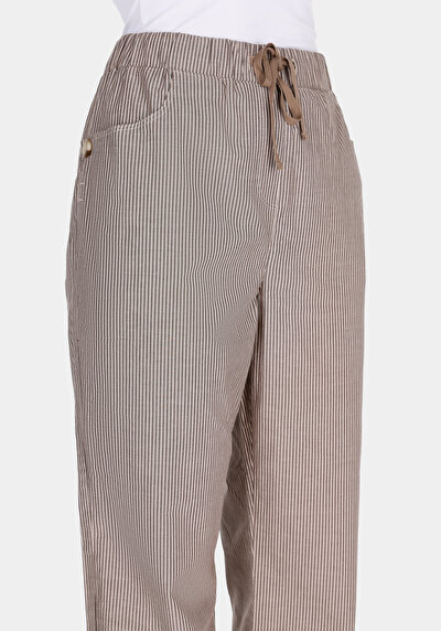 Afficher les détails de Pantalon Marron Wide Leg High Rise En Ratière Straight Fit Femme