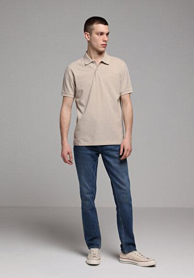 Image de T-shirt Polo À Manches Courtes Beige Droit Regular Fit Homme