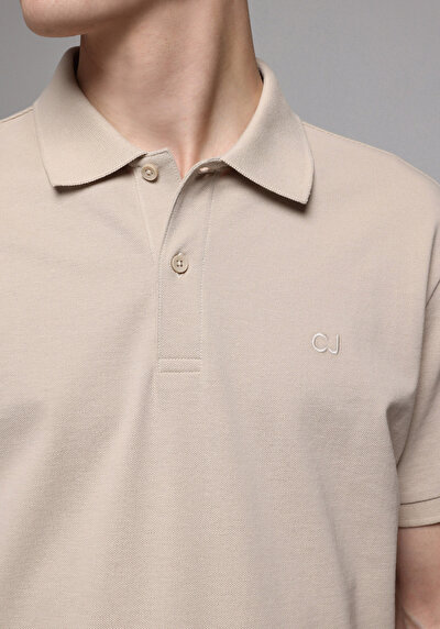 Image de T-shirt Polo À Manches Courtes Beige Droit Regular Fit Homme
