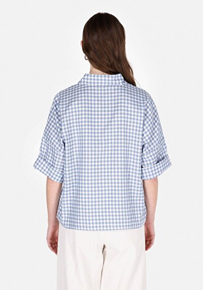 Image de Chemise À Manches Longues Bleu Regular Fit Carré Femme