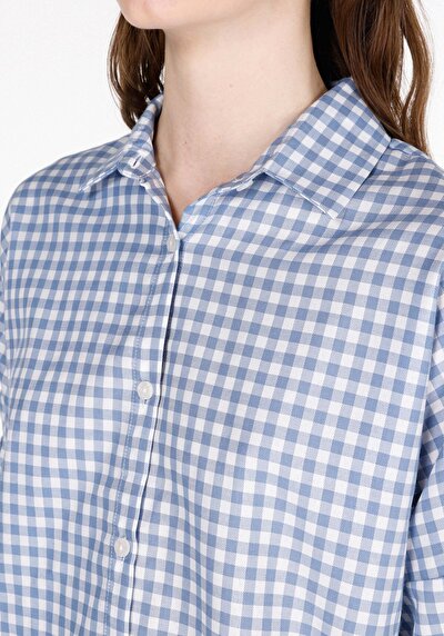 Image de Chemise À Manches Longues Bleu Regular Fit Carré  Femme