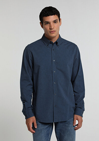 Image de Chemise À Manches Longues Marine Regular Fit Droit Oxford Homme