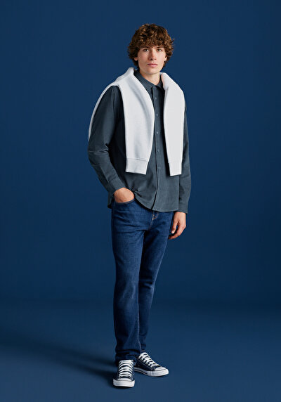 Image de Chemise À Manches Longues Marine Regular Fit Droit Oxford Homme