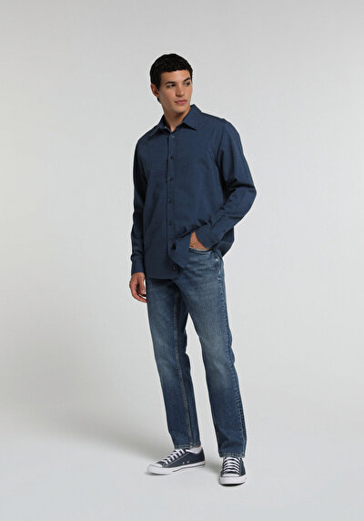 Image de Chemise À Manches Longues Marine Regular Fit Droit Oxford Homme