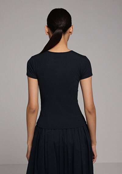 Image de T-shirt À Manches Courtes Noir Slim Fit Droit Femme