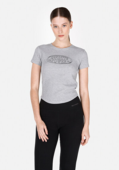 Image de T-shirt À Manches Courtes Gris Slim Fit Imprimé Femme