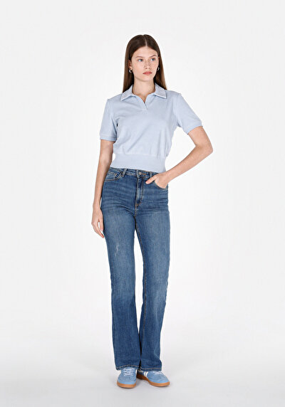 Image de Chemise Polo À Manches Courtes Bleu Droit Slim Fit Femme