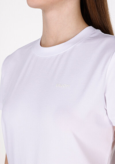 Image de T-shirt À Manches Courtes Blanc Slim Fit Imprimé Femme
