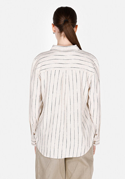 Image de Chemise À Manches Longues Beige Regular Fit Rayé Uni Femme