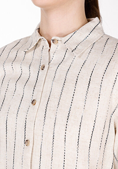 Image de Chemise À Manches Longues Beige Regular Fit Rayé Uni Femme