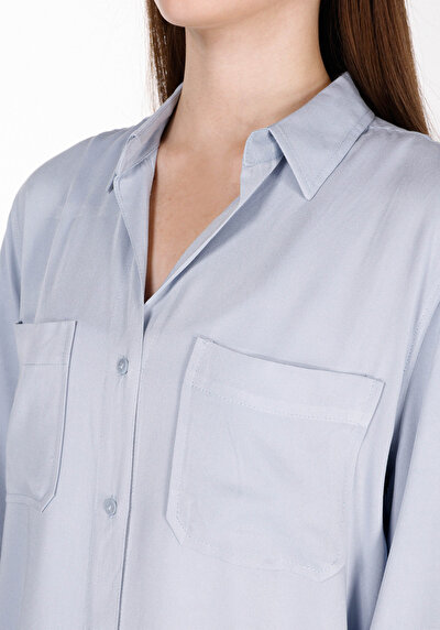 Image de Chemise À Manches Longues Bleu Regular Fit Droit Sergé Femme