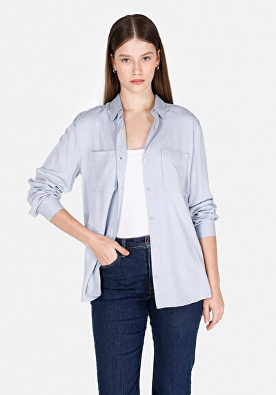 Image de Chemise À Manches Longues Bleu Regular Fit Droit Sergé Femme