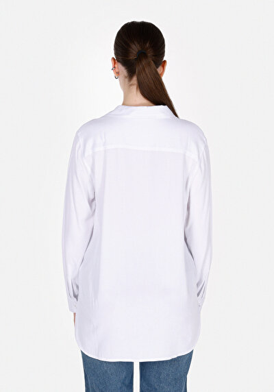 Image de Chemise À Manches Longues Blanc Regular Fit Droit Sergé Femme