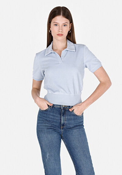 Image de Chemise Polo À Manches Courtes Bleu Droit Slim Fit Femme