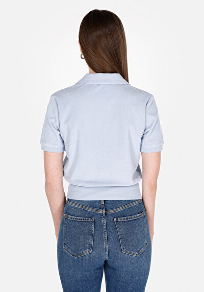 Image de Chemise Polo À Manches Courtes Bleu Droit Slim Fit Femme
