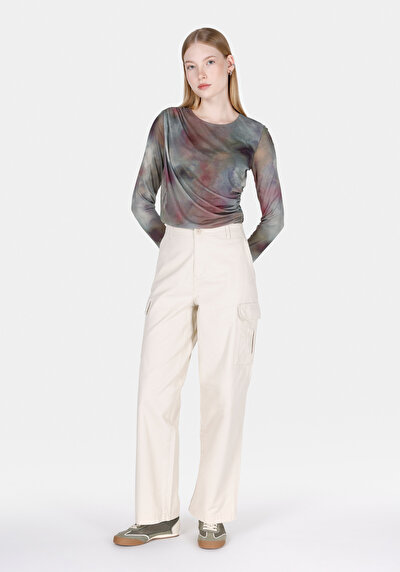 Image de Pantalon Beige Wide Leg High Rise En Gabardine Regular Fit Femme