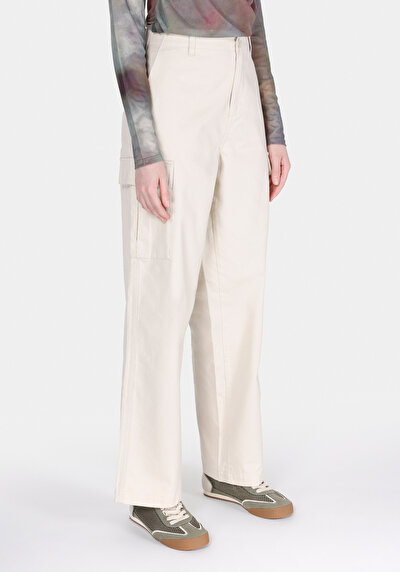 Image de Pantalon Beige Wide Leg High Rise En Gabardine Regular Fit Femme