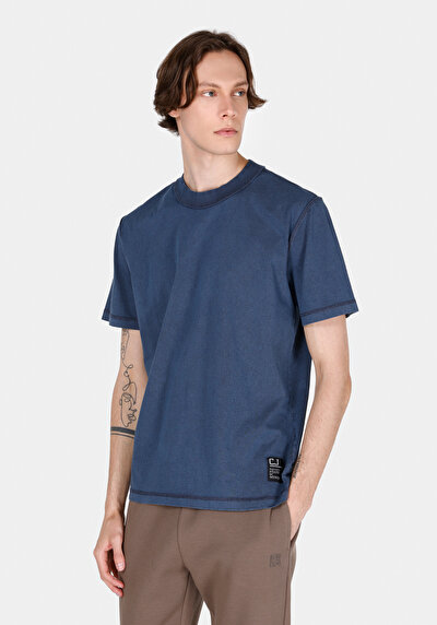 Image de T-shirt À Manches Courtes Bleu Comfort Fit Droit Homme