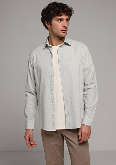 Image de Chemise À Manches Longues Vert Regular Fit Droit Oxford Homme