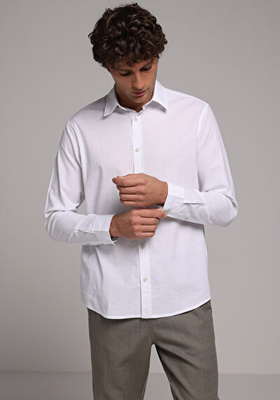 Image de Chemise À Manches Longues Blanc Regular Fit Droit Oxford Homme