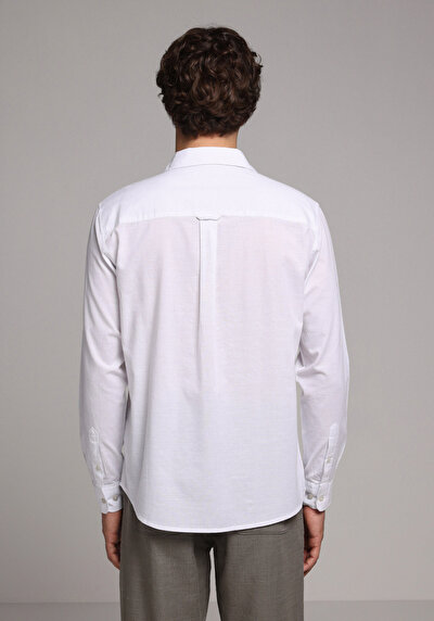 Image de Chemise À Manches Longues Blanc Regular Fit Droit Oxford Homme