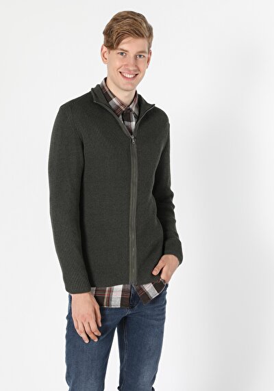 Image de Cardigan Tricot Kaki Slim Fit Homme