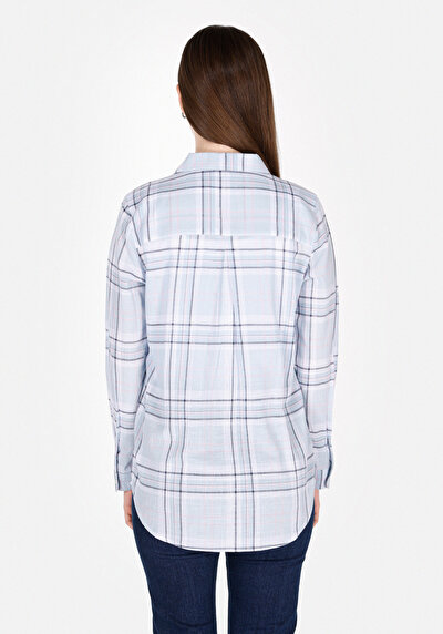 Image de Chemise À Manches Longues Bleu Regular Fit Plaid Popeline Femme