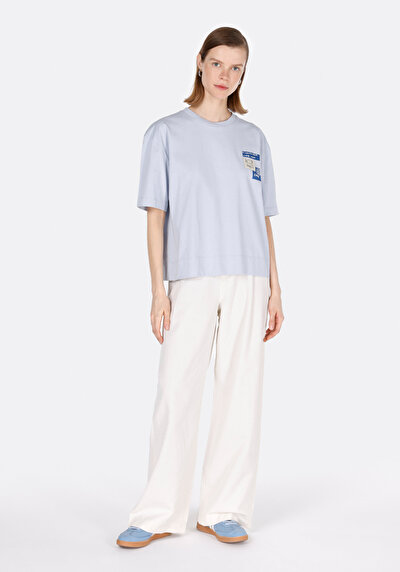 Image de T-shirt À Manches Courtes Bleu Regular Fit Imprimé Femme