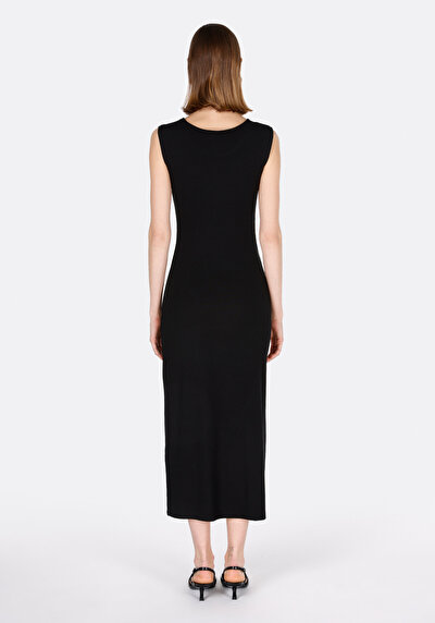 Image de Robe Noir Slim Fit Sans Manches Maxi Côtelé Femme
