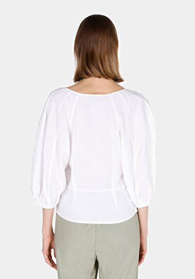 Image de Chemisier À Manches Longues Blanc Slim Fit Femme