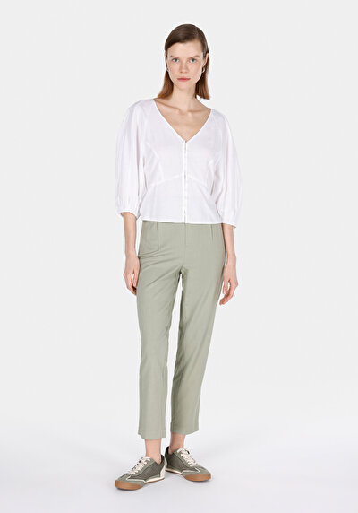 Image de Chemisier À Manches Longues Blanc Slim Fit Femme