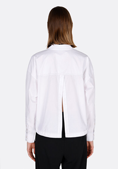 Image de Chemise À Manches Longues Blanc Regular Fit Droit Popeline Femme