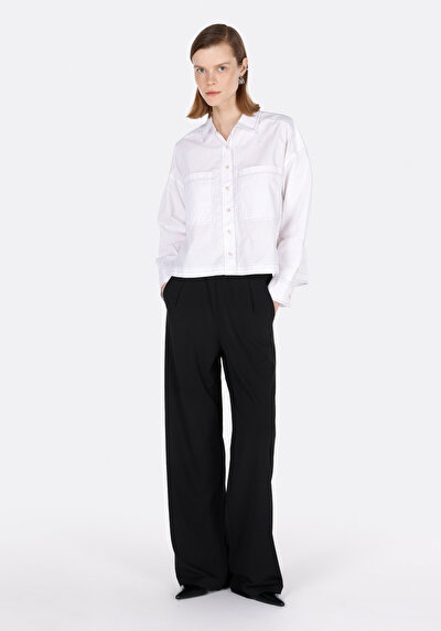 Image de Chemise À Manches Longues Blanc Regular Fit Droit Popeline Femme