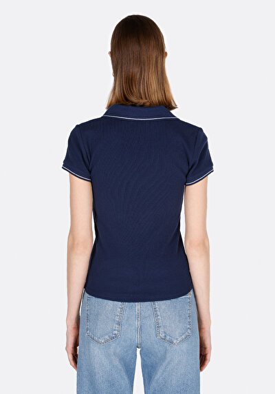 Image de Chemise Polo À Manches Courtes Marine Droit Slim Fit Femme