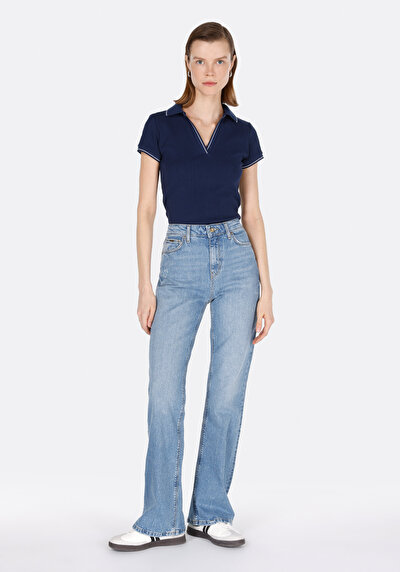 Image de Chemise Polo À Manches Courtes Marine Droit Slim Fit Femme