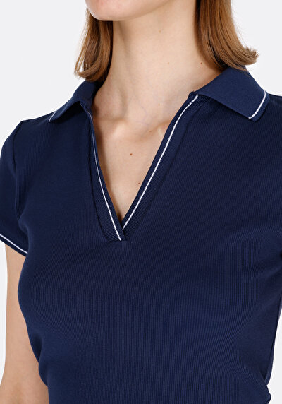 Afficher les détails de Chemise Polo À Manches Courtes Marine Droit Slim Fit Femme