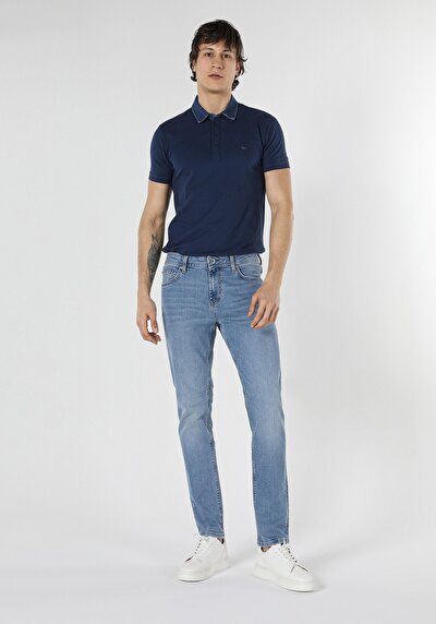 Image de 044 Karl Pantalon Bleu Straight Leg Low Rise En Straight Fit Homme