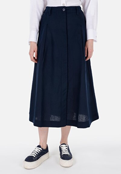 Image de Jupe Marine Midi Skirt Droit Uni Mdi Femme