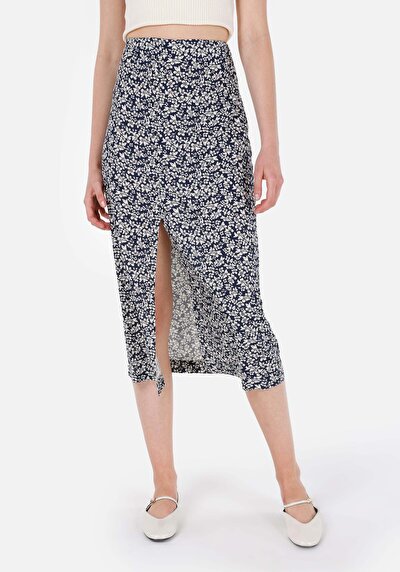 Image de Jupe Marine Midi Skirt Floraison Uni Mdi Femme