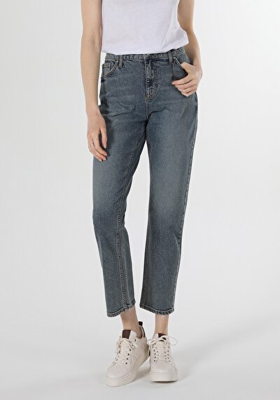 Afficher les détails de 893 Julia Pantalon Bleu Tapered Leg  En  Boyfriend Fit Femme