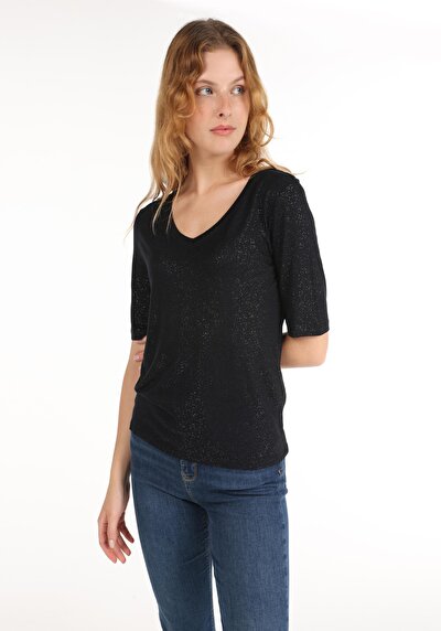 Image de T-shirt À Manches Courtes Noir Slim Fit Femme