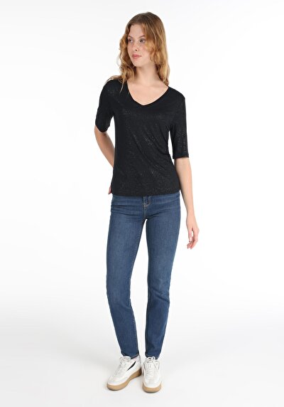 Image de T-shirt À Manches Courtes Noir Slim Fit  Femme