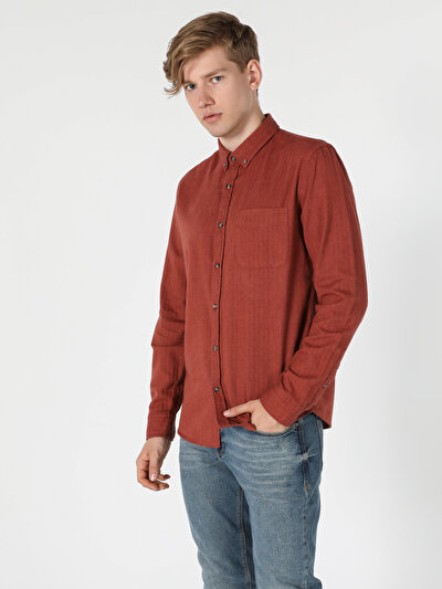 Image de Chemise À Manches Longues Marron Slim Fit Homme
