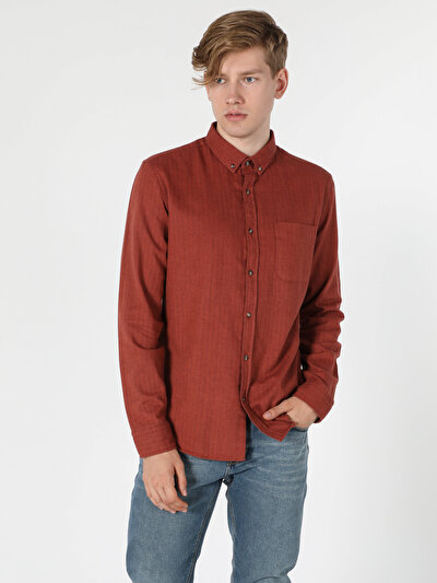 Image de Chemise À Manches Longues Marron Slim Fit   Homme
