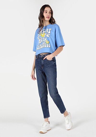 Image de 896  Maria Pantalon Bleu Tapered Leg  En  Mom Fit Femme