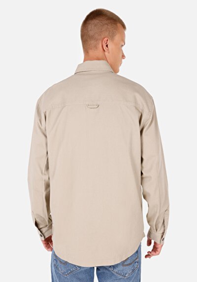 Image de Chemise À Manches Longues Beige Comfort Fit Droit Sergé Homme