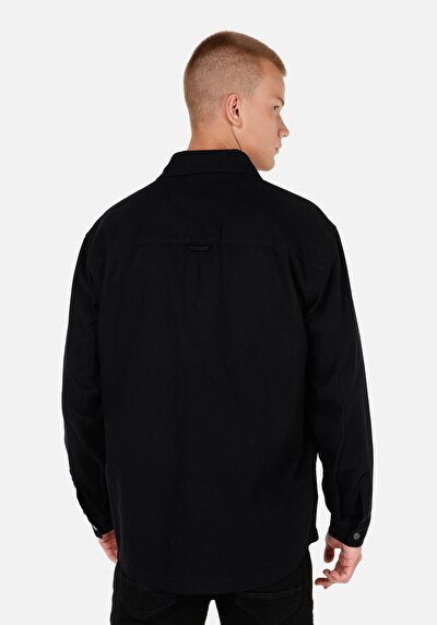 Image de Chemise À Manches Longues Noir Comfort Fit Droit Sergé Homme