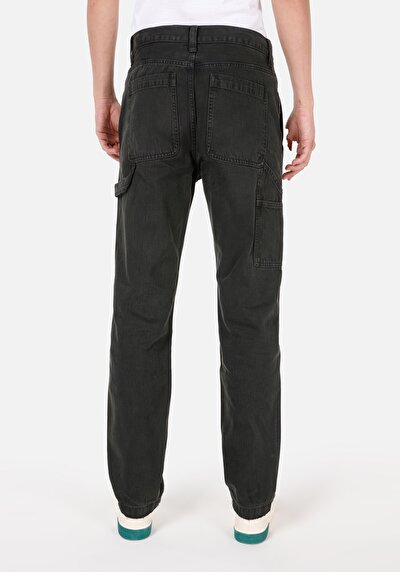 Afficher les détails de Pantalon Vert Loose Leg Medium Rise En Sergé Loose Fit Homme